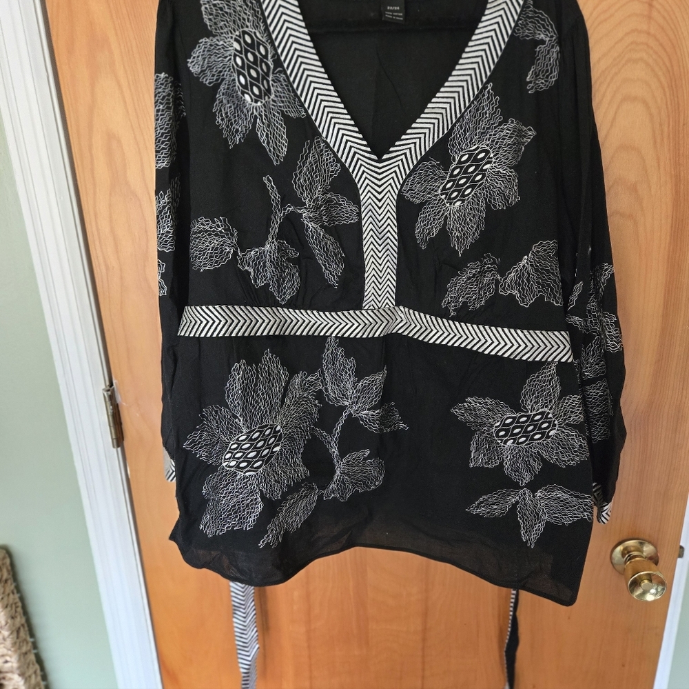 Lane Bryant Black and White Floral Blouse